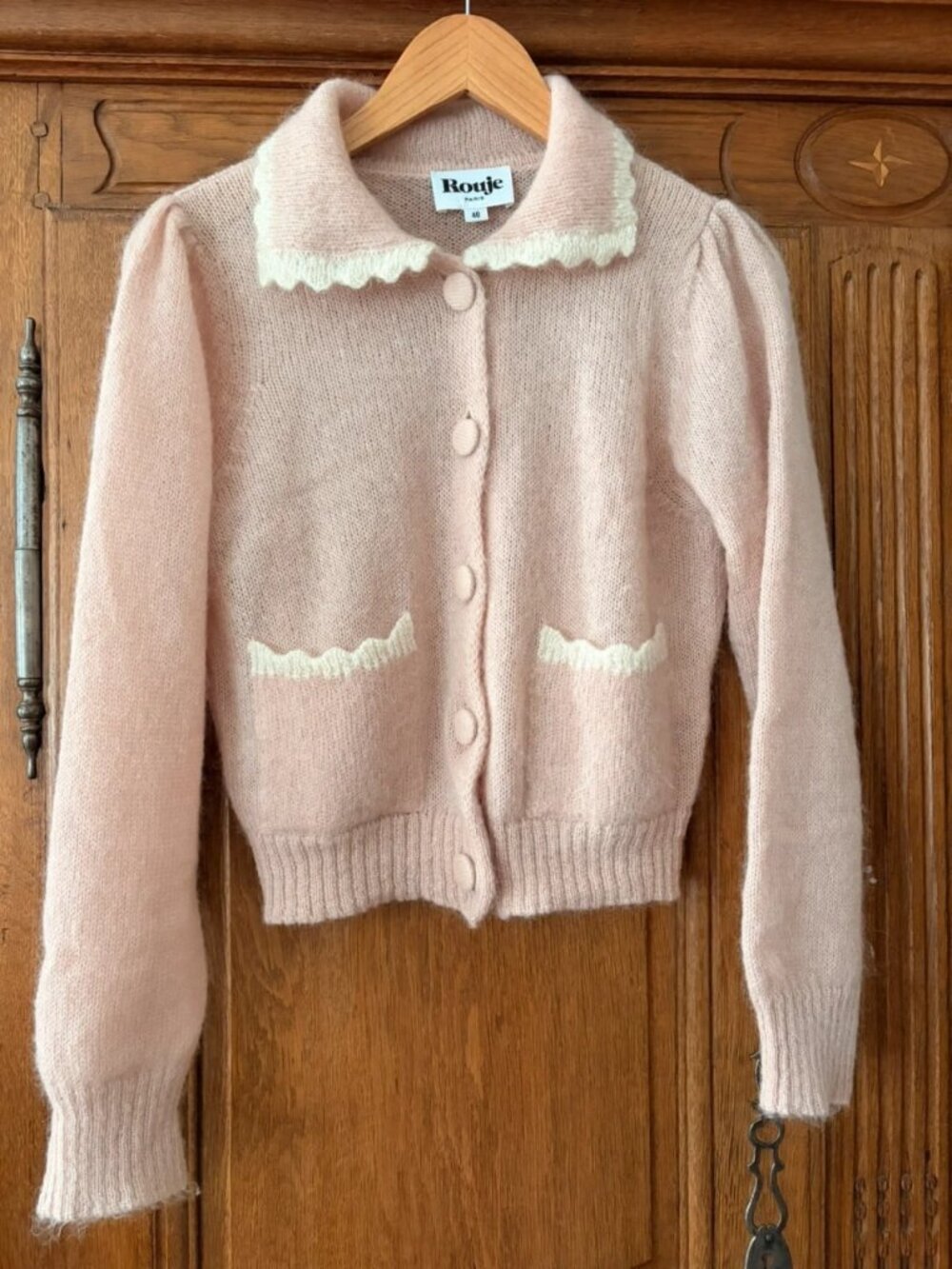 Rouje Paris Knit Cardigan Sweater Light Pink Size L